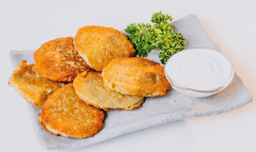 German Mashed Potato pancakes with sour cream